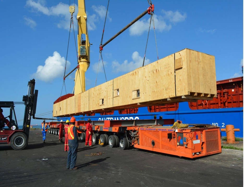Heavy lift project cargo being loaded at port